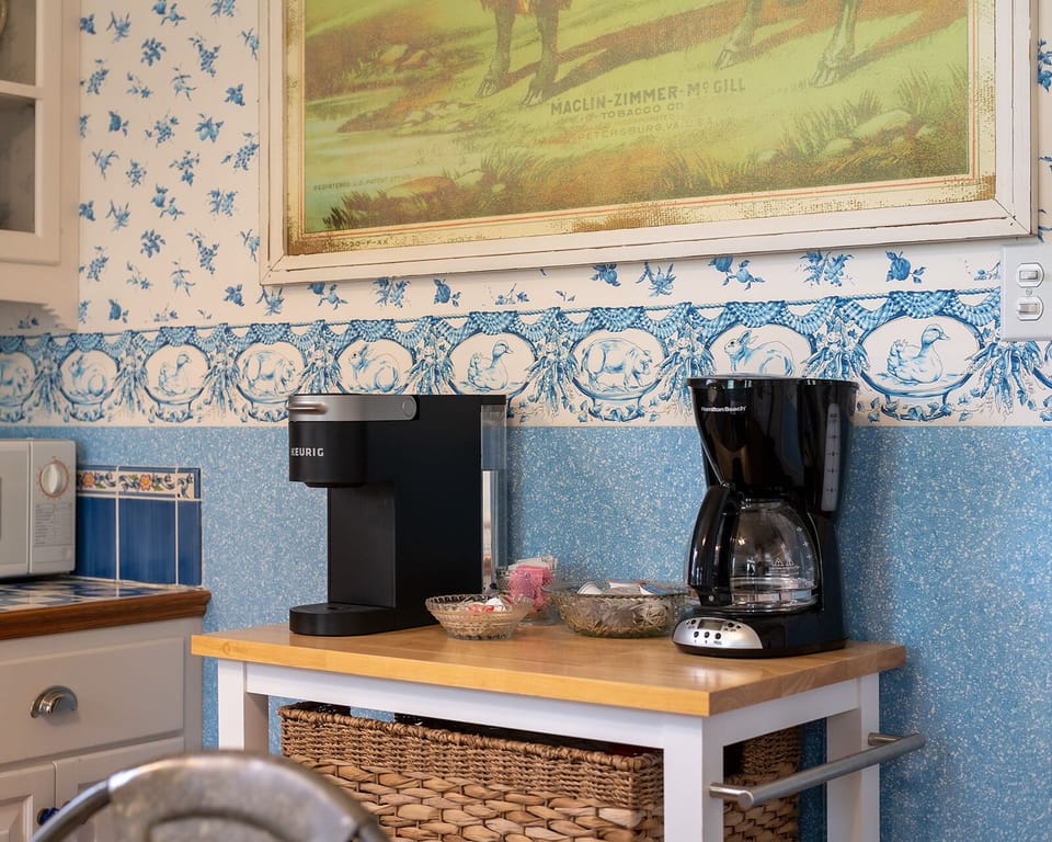 Coffee bar includes a Keurig and a Drip Coffee Maker. 