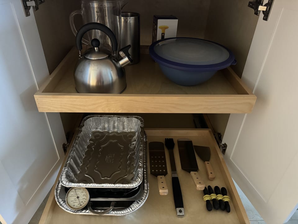Fully stocked kitchen.
