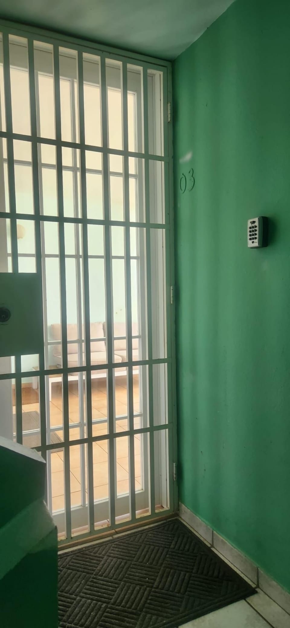 Entrance on floor 2 with lockbox on the wall.