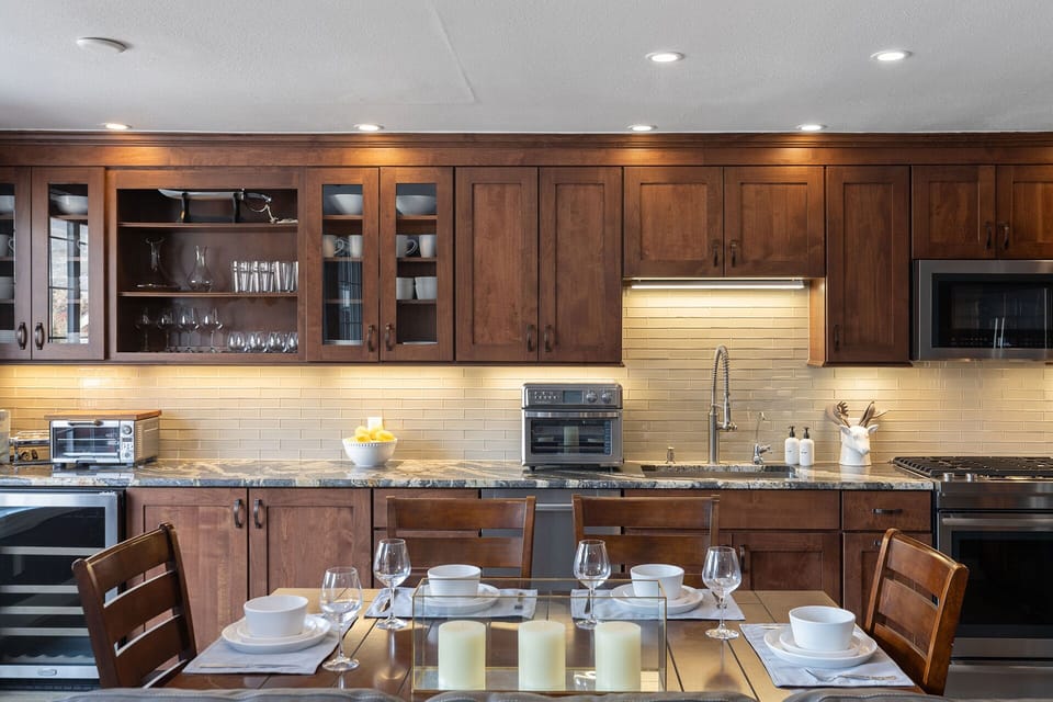Open Concept with plenty of counter space and storage for groceries.
