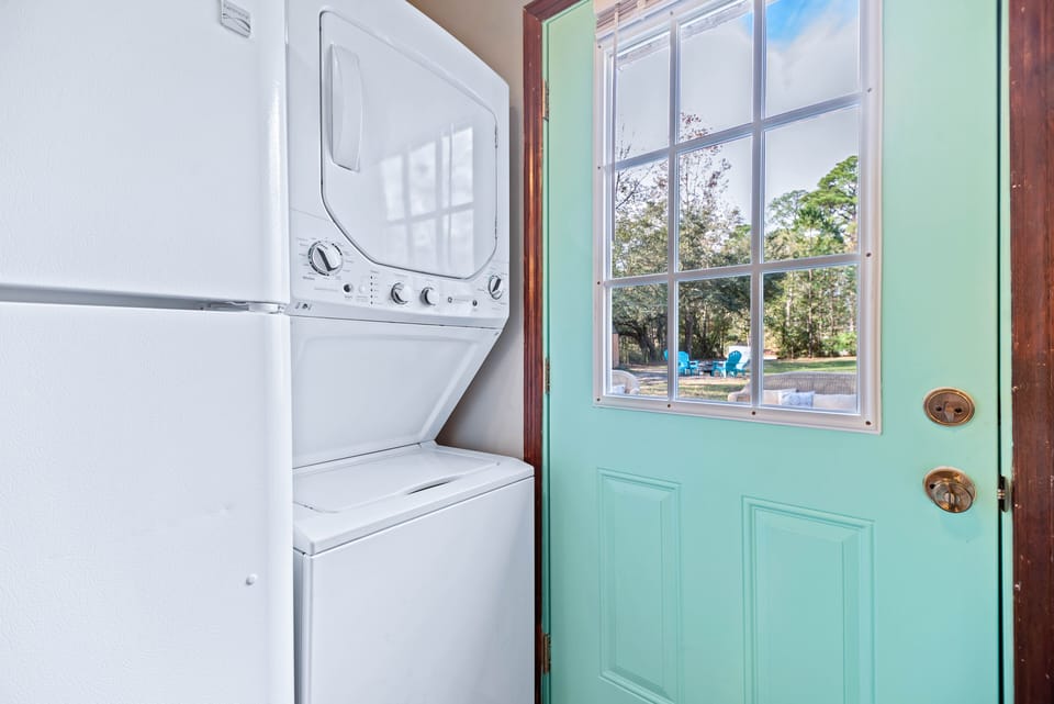 Your stackable washer-dryer is located in the kitchen. No laundromat necessary!