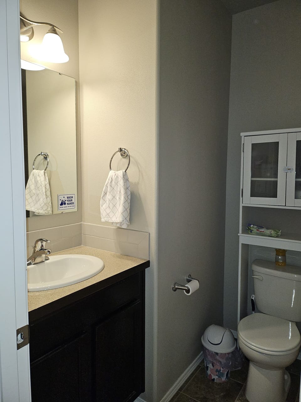 2nd bathroom its dowstairs close to the main halway of the main entry door.