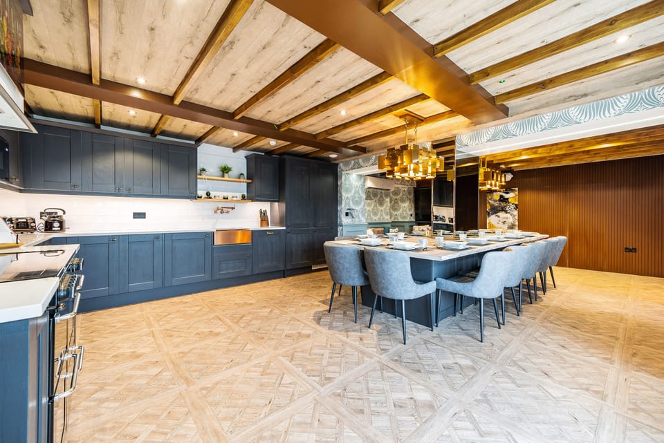 Opulent dining space and kitchen