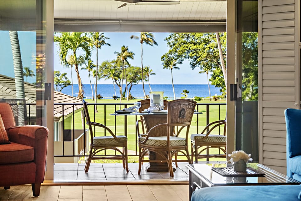 Enjoy nightly sunset, ocean and Kaanapali Golf course views while dining alfresco from your private patio!