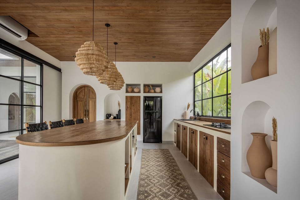 Kitchen with the door to the guest bedroom