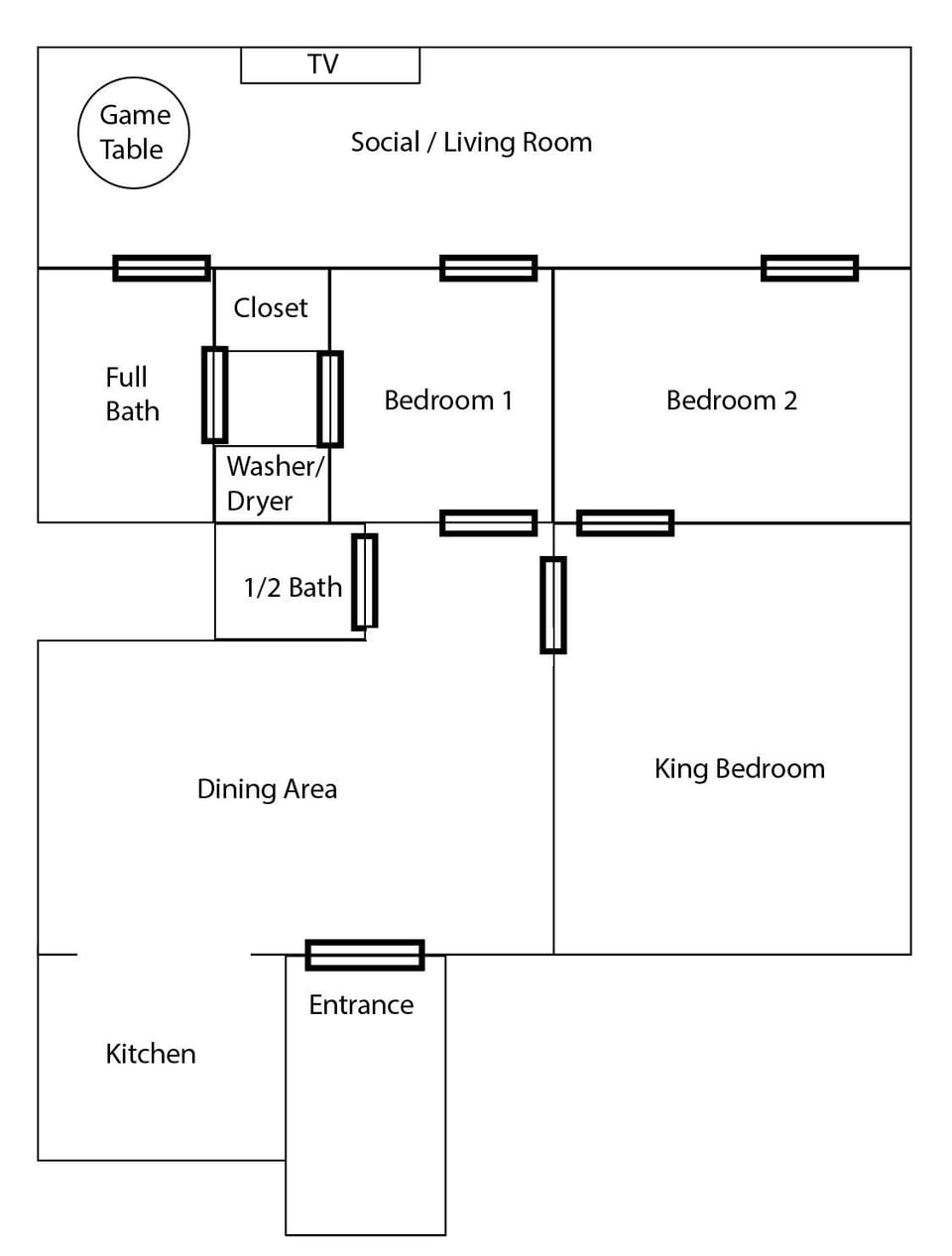Please note the layout requires movement through bedrooms to access full bath.