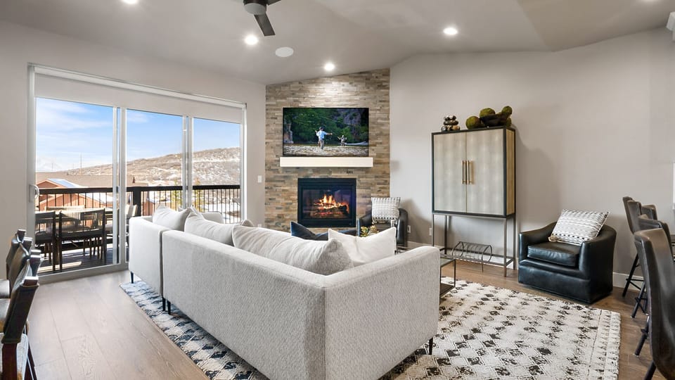 Cozy up by the fireplace