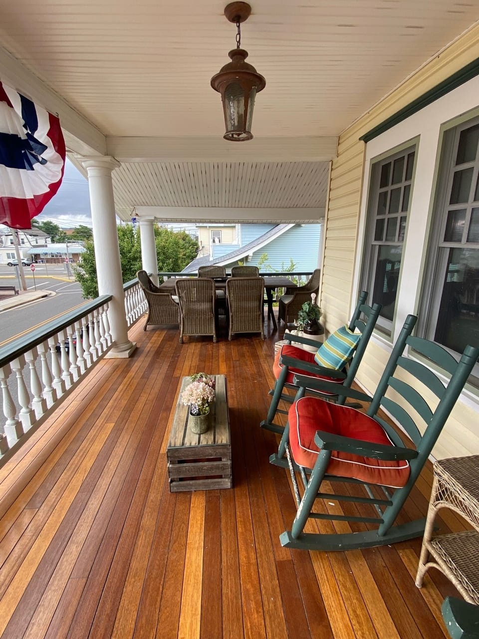 The whole left side of the upper balcony is your private space.