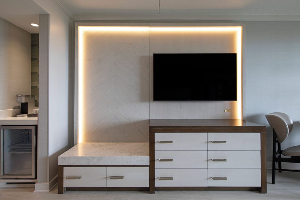 Kick back with a big TV and sleek built-in storage.