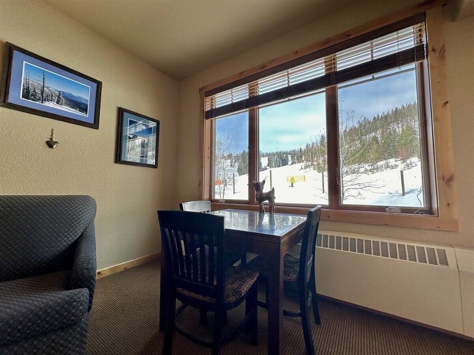 Dining table with view of ski hill