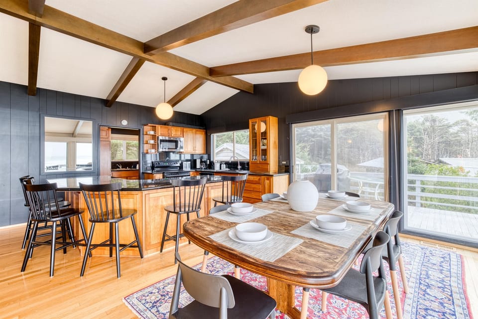 Gourmet Kitchen and Dining with wrap around deck and outdoor grill
