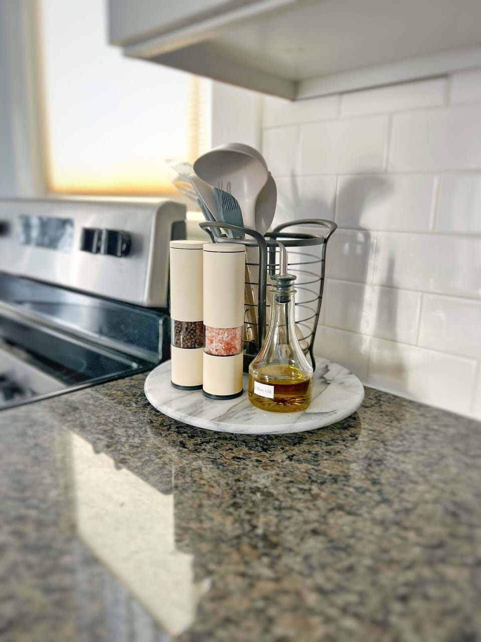 EV Olive Oil, Himalayan Pink Salt and Tellicherry Black Peppercorn Grinders provide the basics to get you started with your gourmet meal!