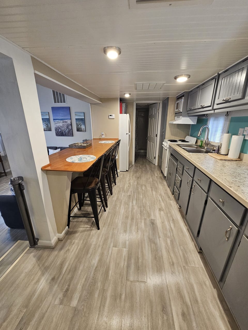 kitchen and bar area