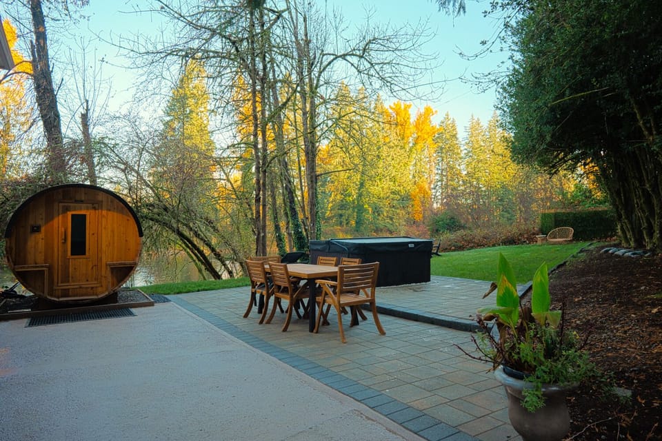 Relax in the Sauna or Spa with a river view.