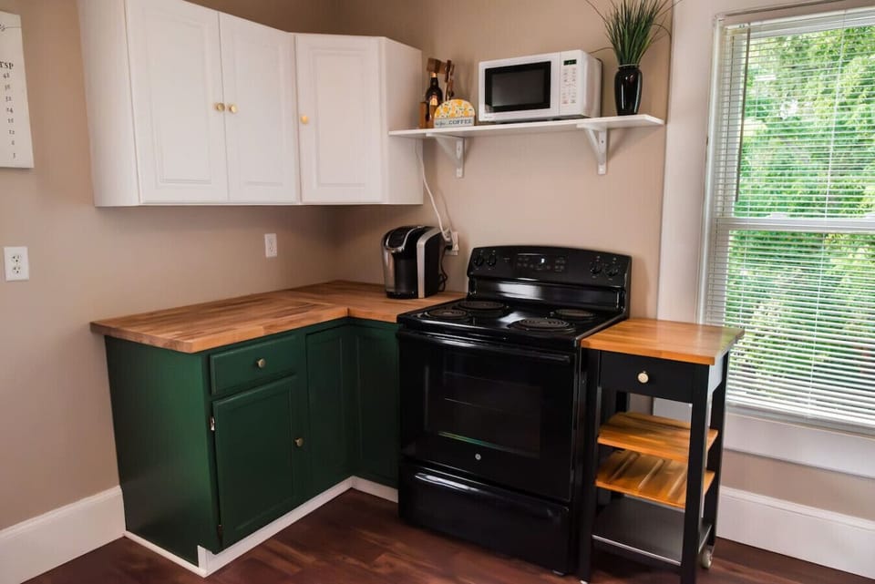 We provided as much counter space as possible, as well as range combo and microwave