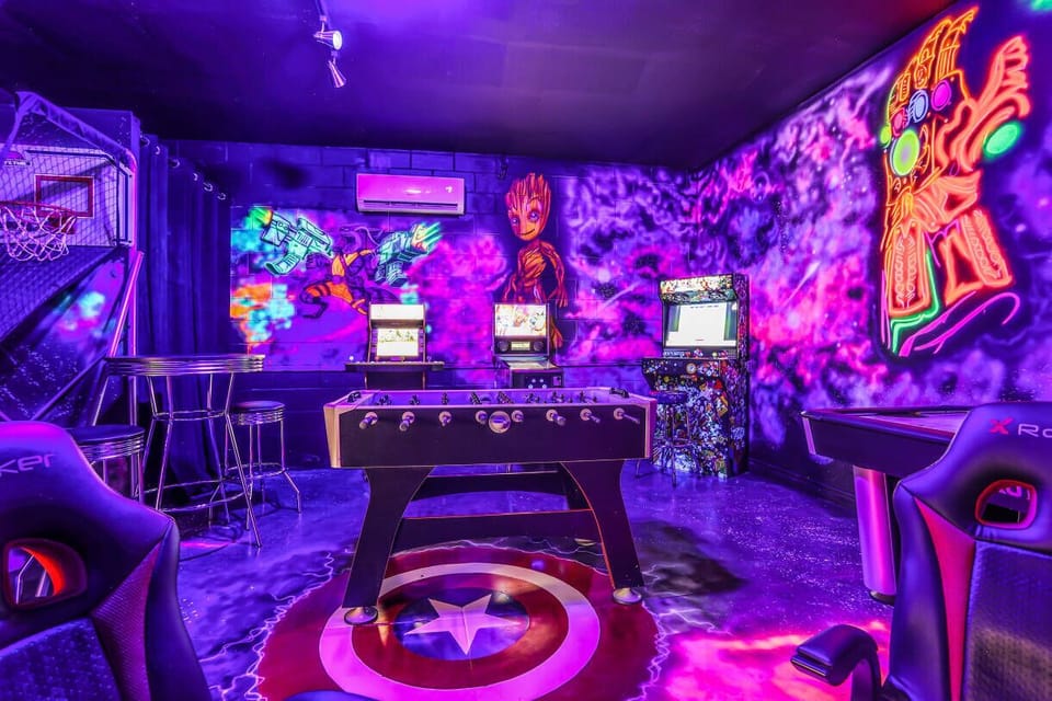 Avengers themed Arcades, Pop-a-shot basketball, airhockey, foosball and Nintendo Switch