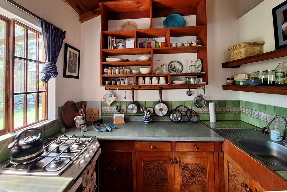 Well equipped kitchen, sparkling clean.
