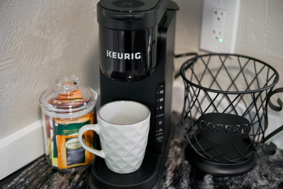 Start your day with free coffee pods and a fresh morning brew.