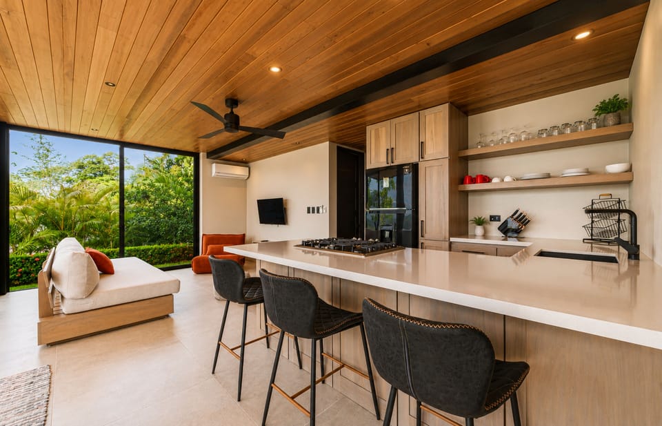 Bright open-concept living space in the lower suite featuring a gourmet kitchen
