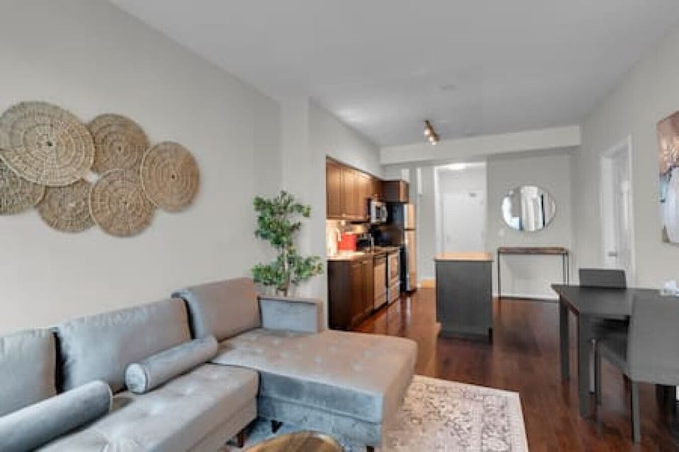 View towards the entrance and kitchen area.