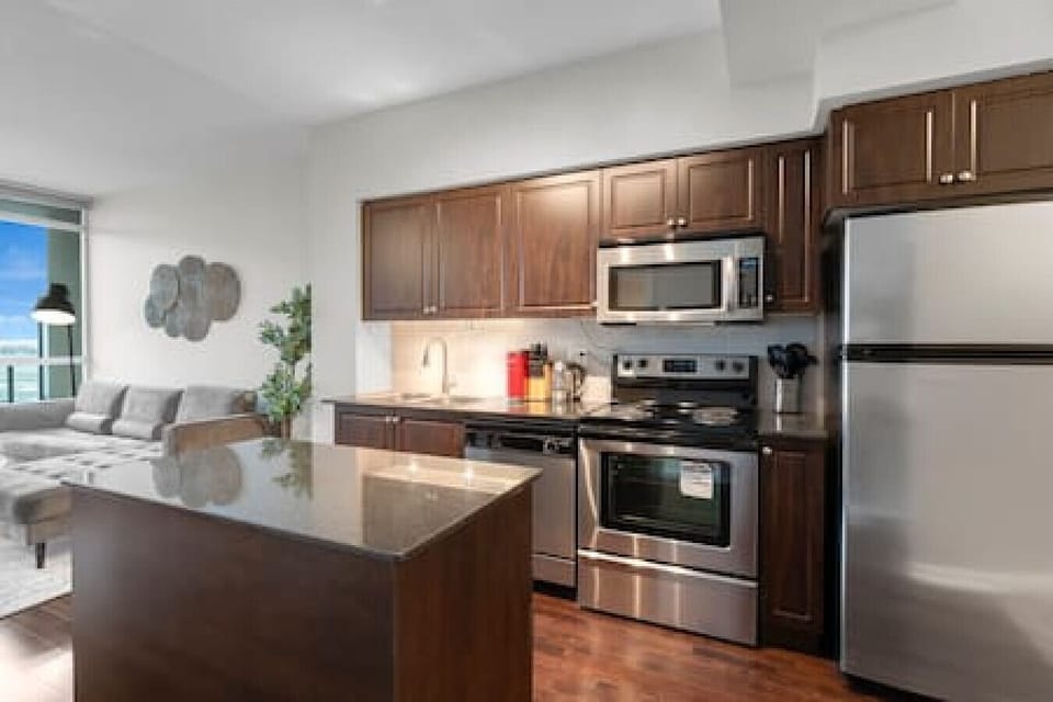 The kitchen is fully stocked with everything you need to whip up a meal.