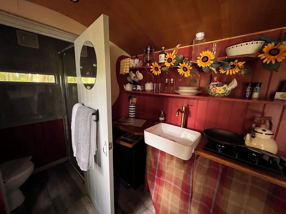 Dog Friendly Shepherds Hut overlooking a natural lake in North Norfolk 