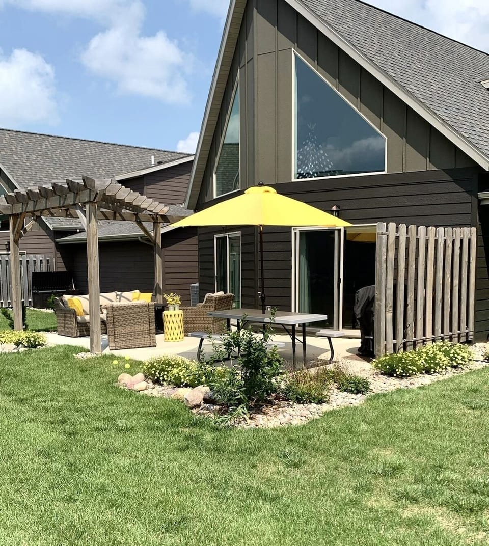Outdoor sofa set and picnic table with a grill!