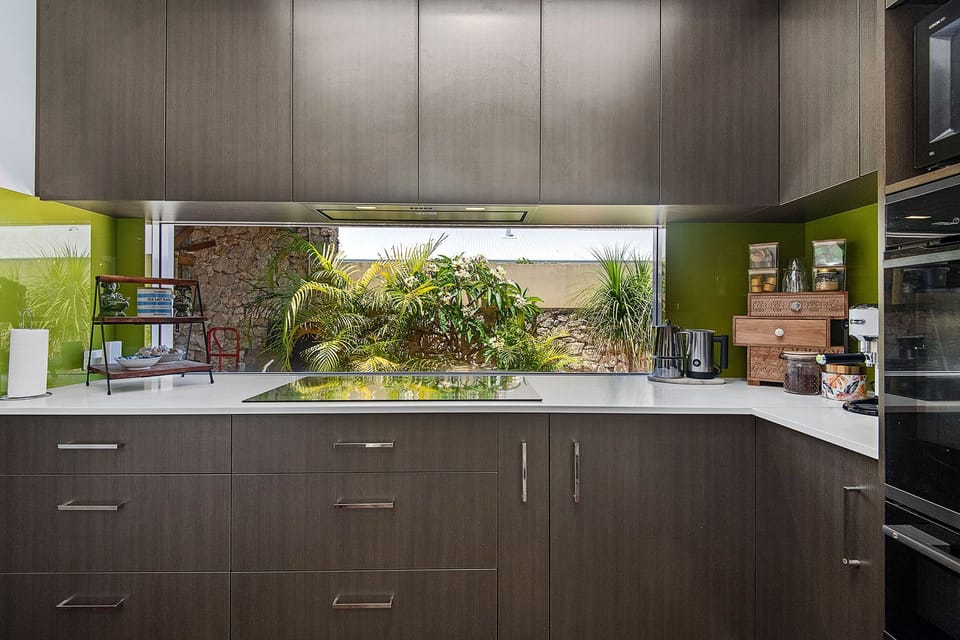 Create meals in this sleek kitchen.