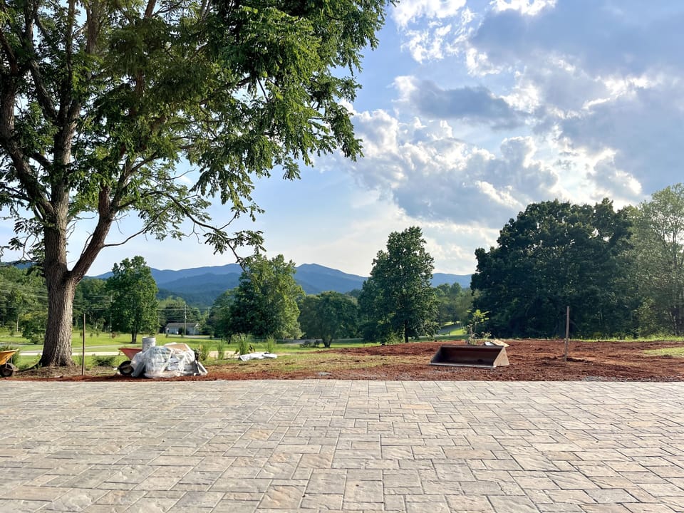 The view from the wedding site- no longer under construction! We have finished the wedding patio and grass has covered the dirt areas. Updated photos to come soon!