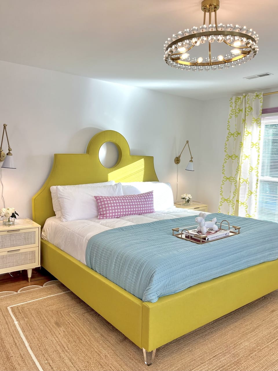 Suite 7: The second largest suite has a custom made King bed, 55" Smart TV, marble bath with glass enclosed two-head shower, seating nook, and access to a semi-private balcony that is shared by 2 other suites.
