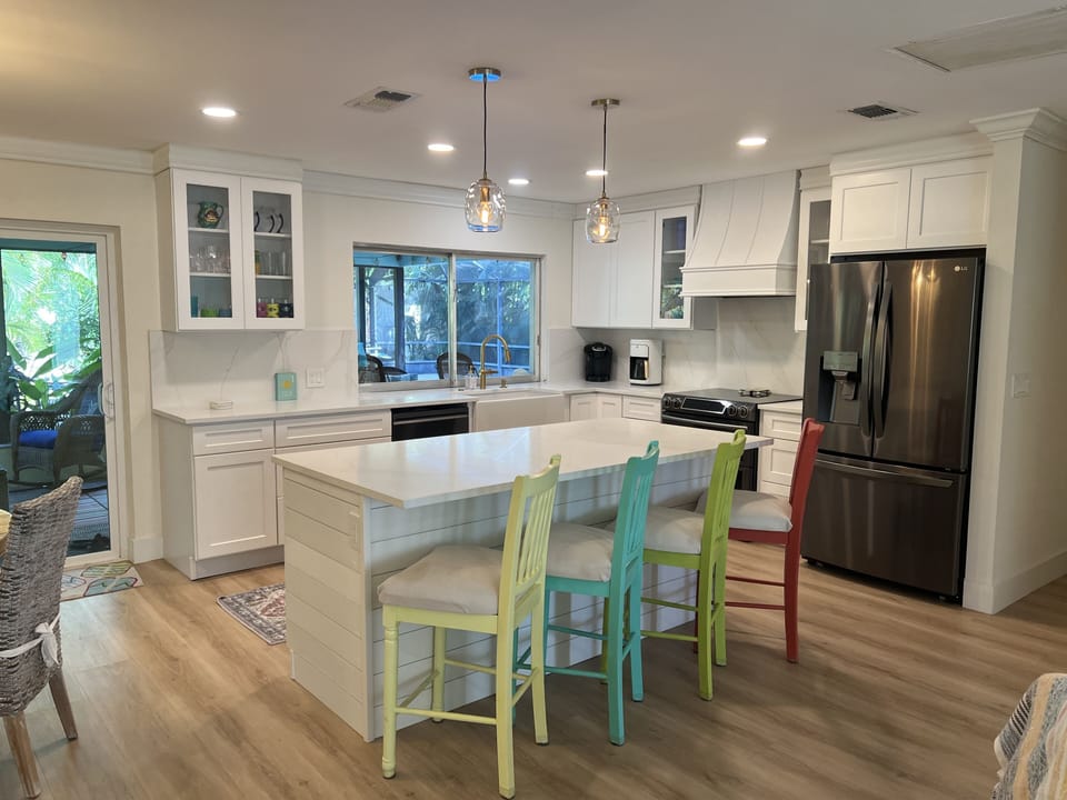 Newly remodeled kitchen is fully equipped.