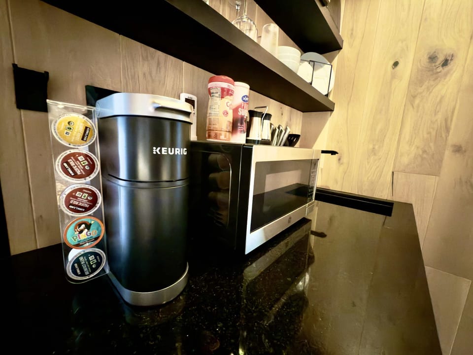 Each mirror home contains a Keurig Coffee Maker with an assortment of coffee + tea options.