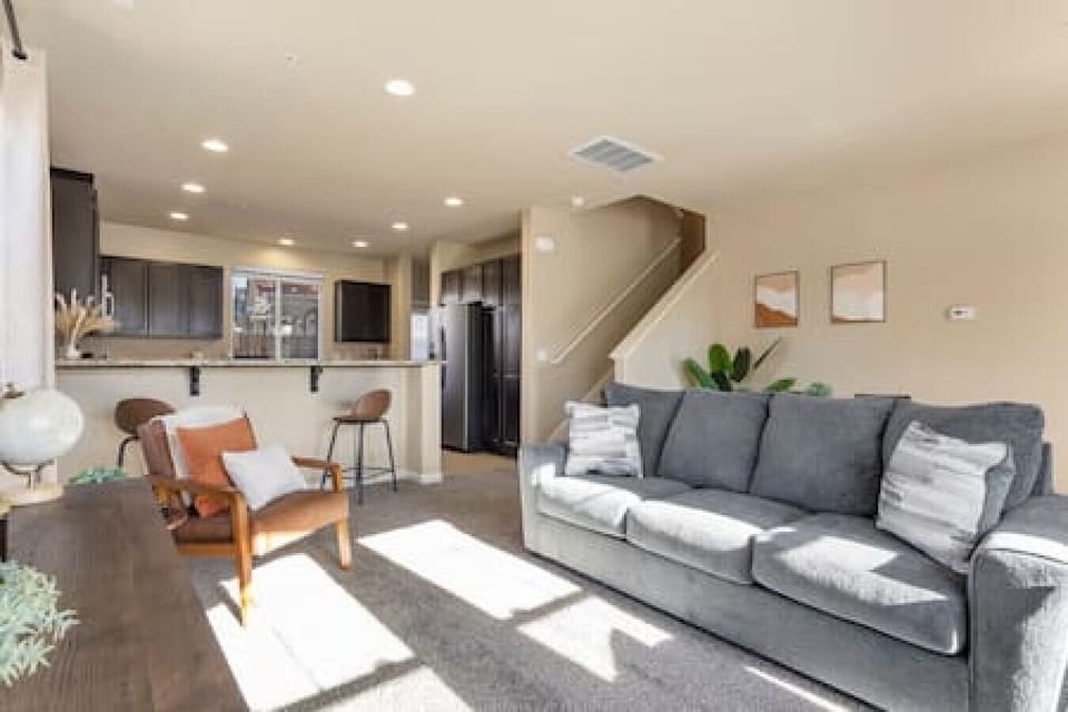 Lounge by the fireplace in our roomy living area while playing games or watching movies on our Smart TV.