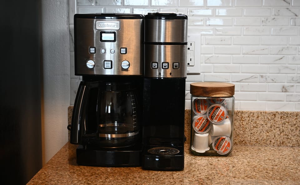 Dual coffee pot with starter set of K-cups provided