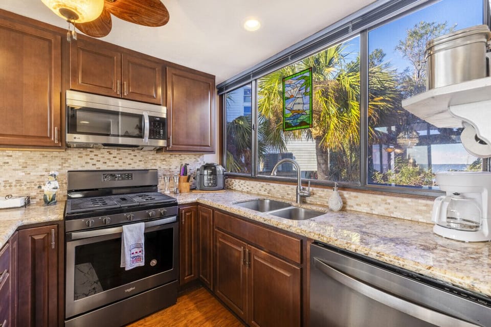 Lots of open counter space and large windows make cooking a breeze
