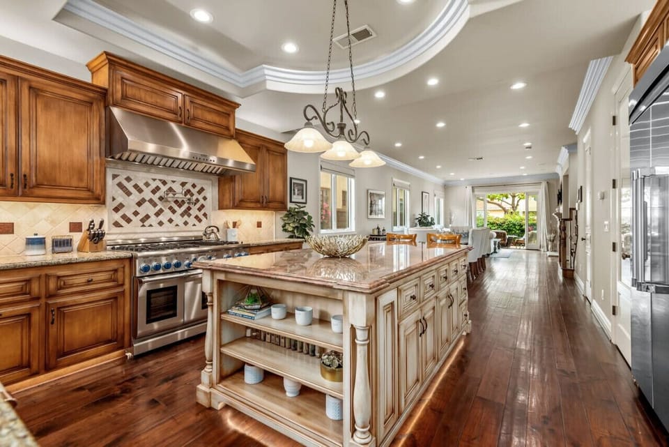 Open concept kitchen and living.