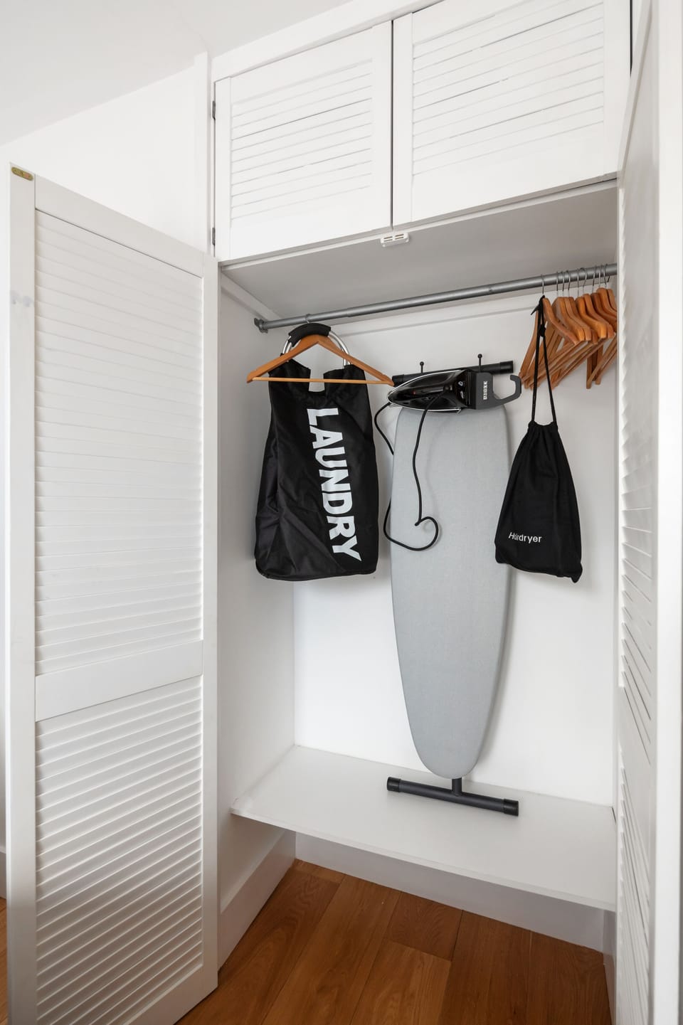 Each room has laundry bags, baskets for storage, hairdryers & iron boards/irons