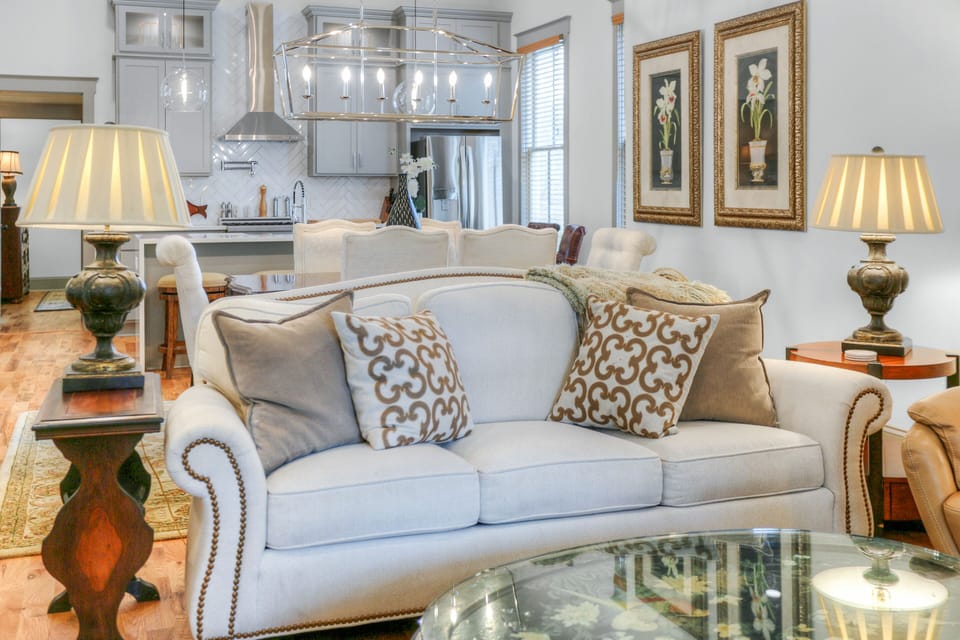 Family Room with View of Dining Room and Kitchen