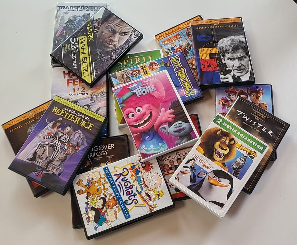 A variety of classic DVDs for evening or rainy day entertainment.