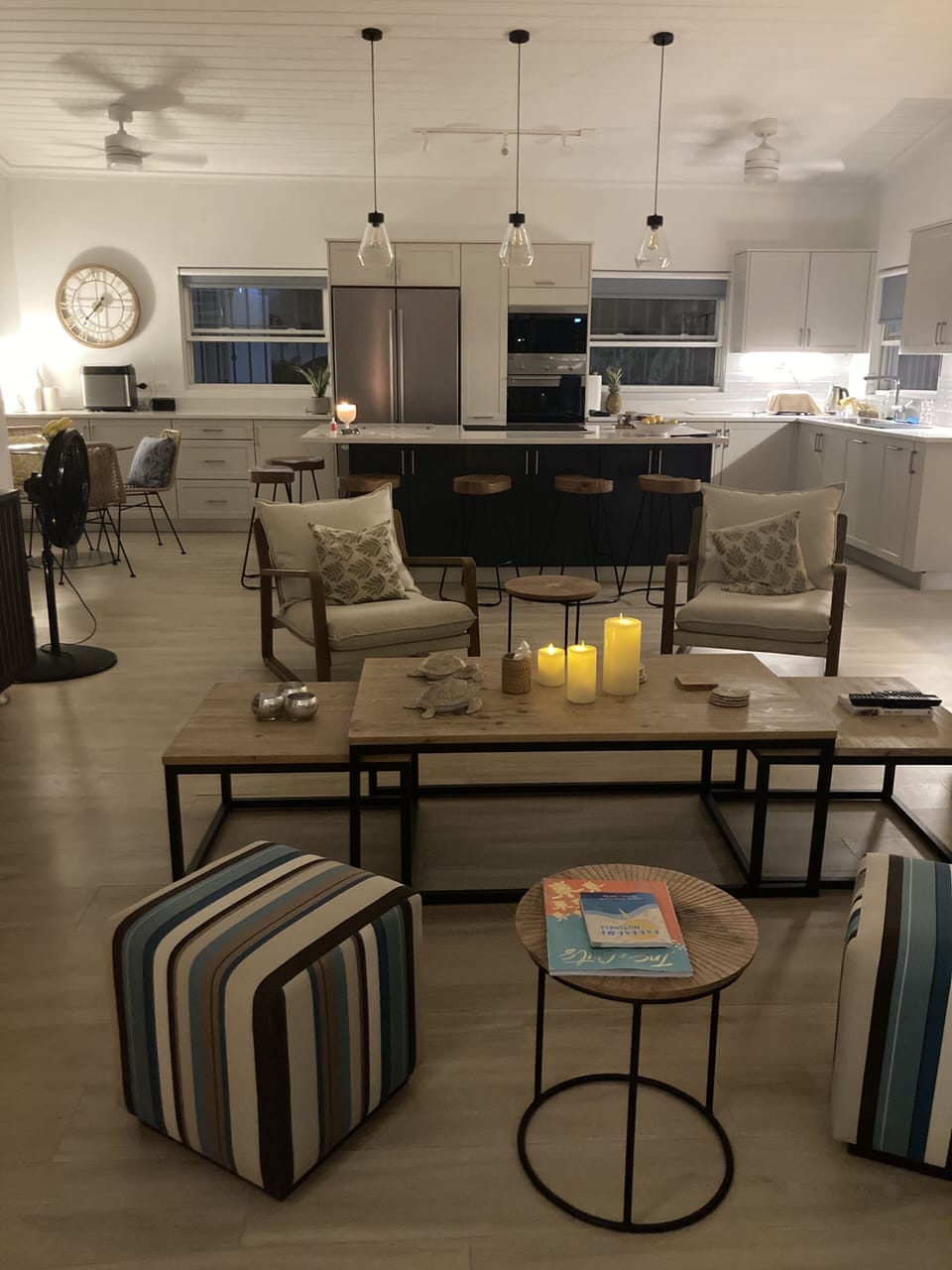 Evening view from patio to kitchen