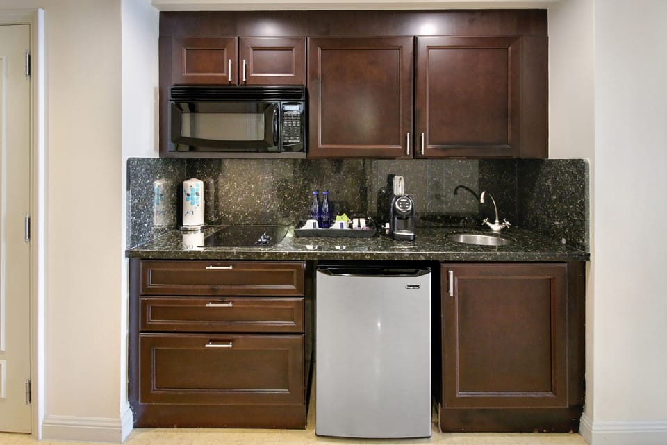 Fridge,  2 burner stovetop, Microwave, Sink, toaster & Lavazzo coffeemaker
