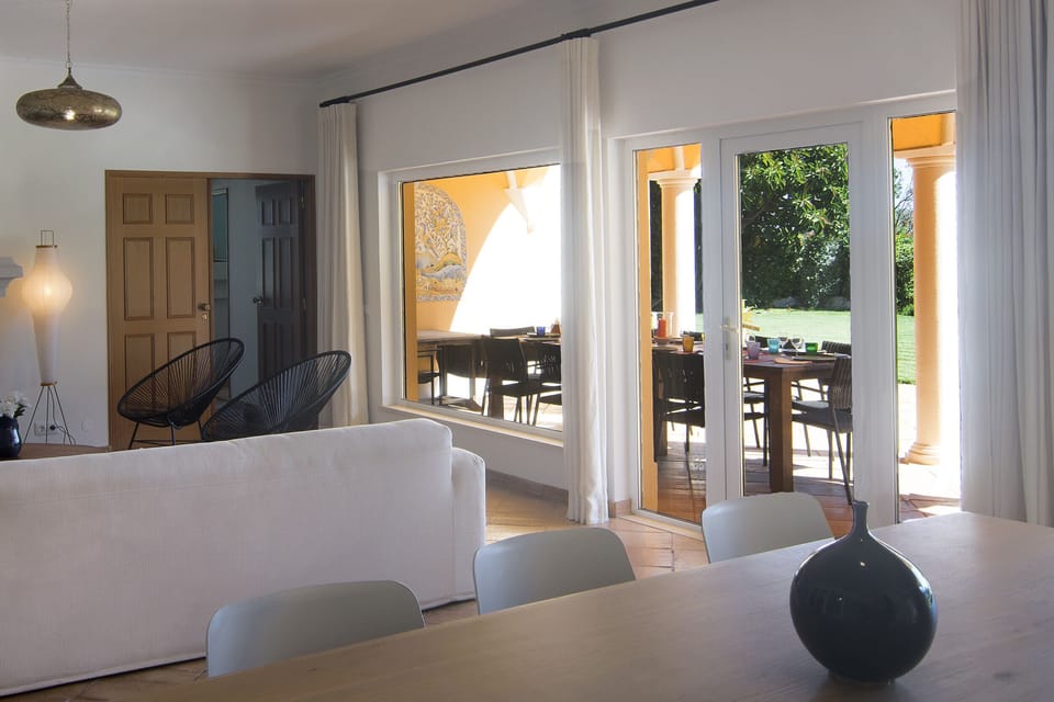 View from the living room onto the terrace and into the garden