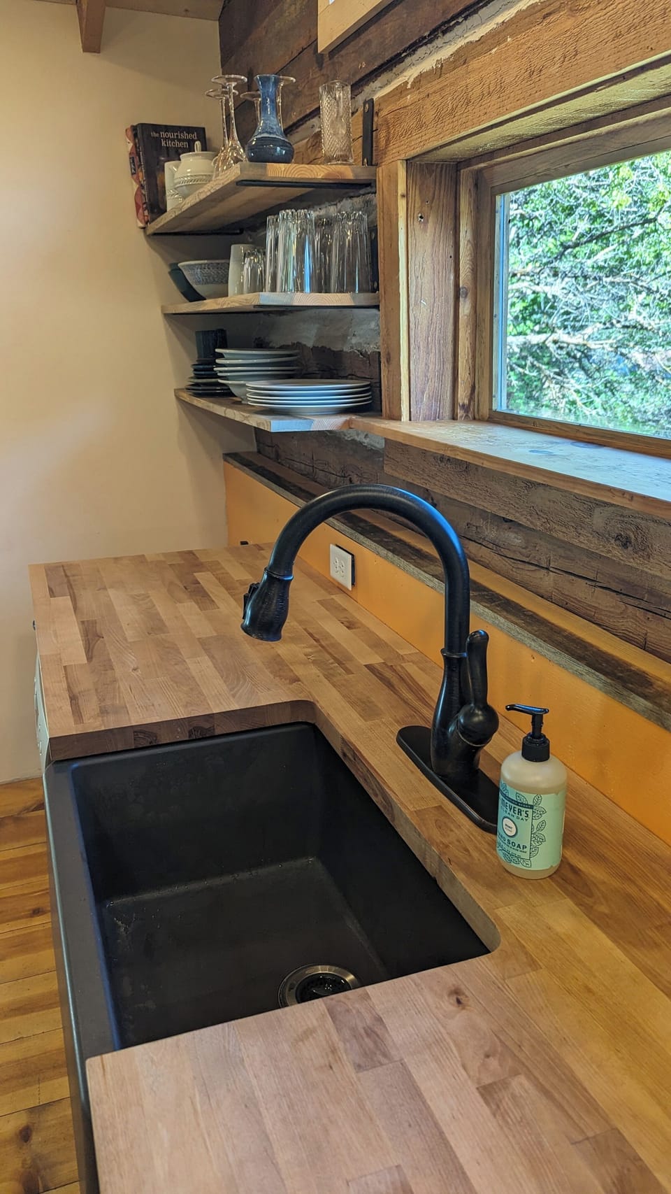 Kitchen sink, butcher block counter top