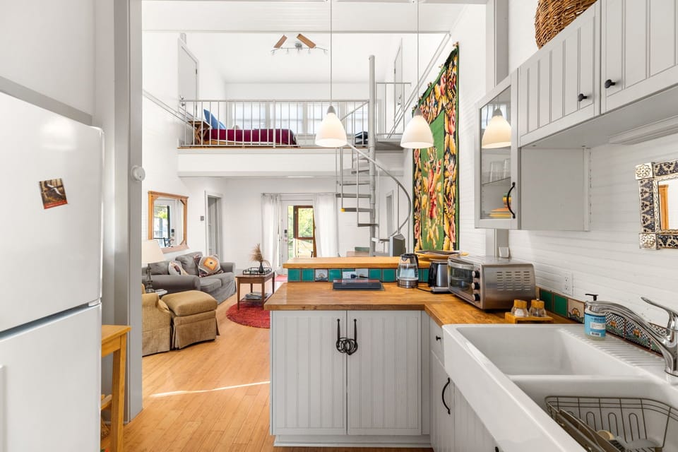 View from kitchenette into living room