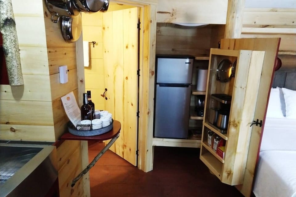 refrigerator and coffee hiding behind red door