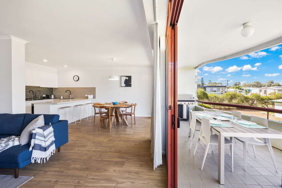 Dine inside or on the balcony. 