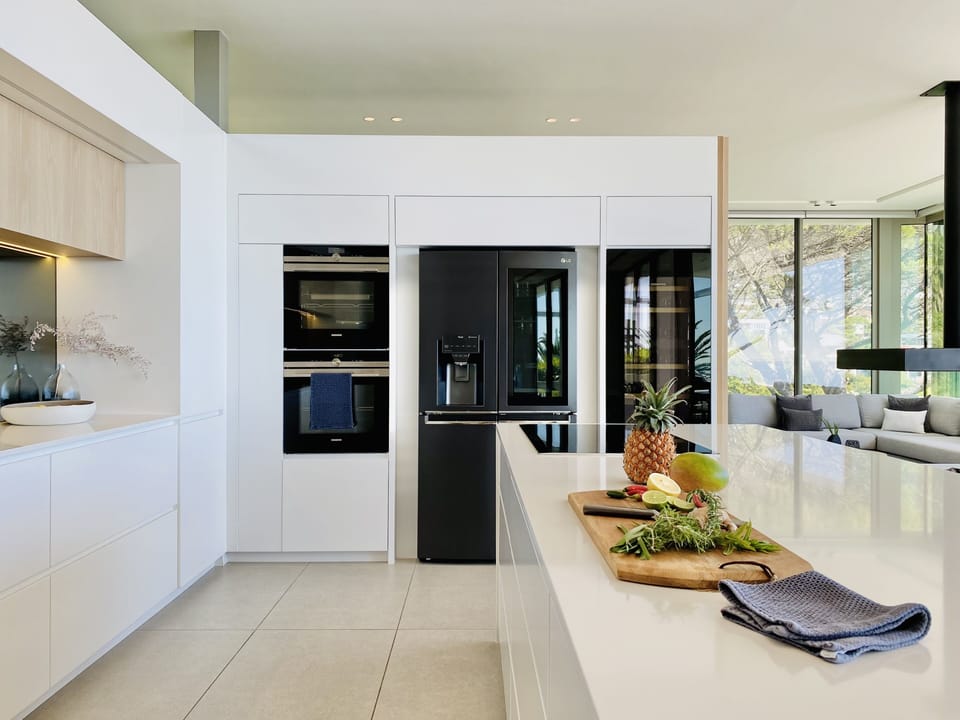 Dual ovens, fridge with water and ice dispenser, wine fridge, induction stove