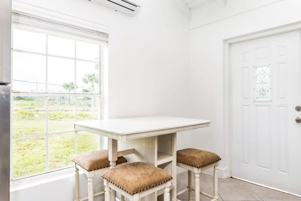Set up for comfortable sit-down meals for four.