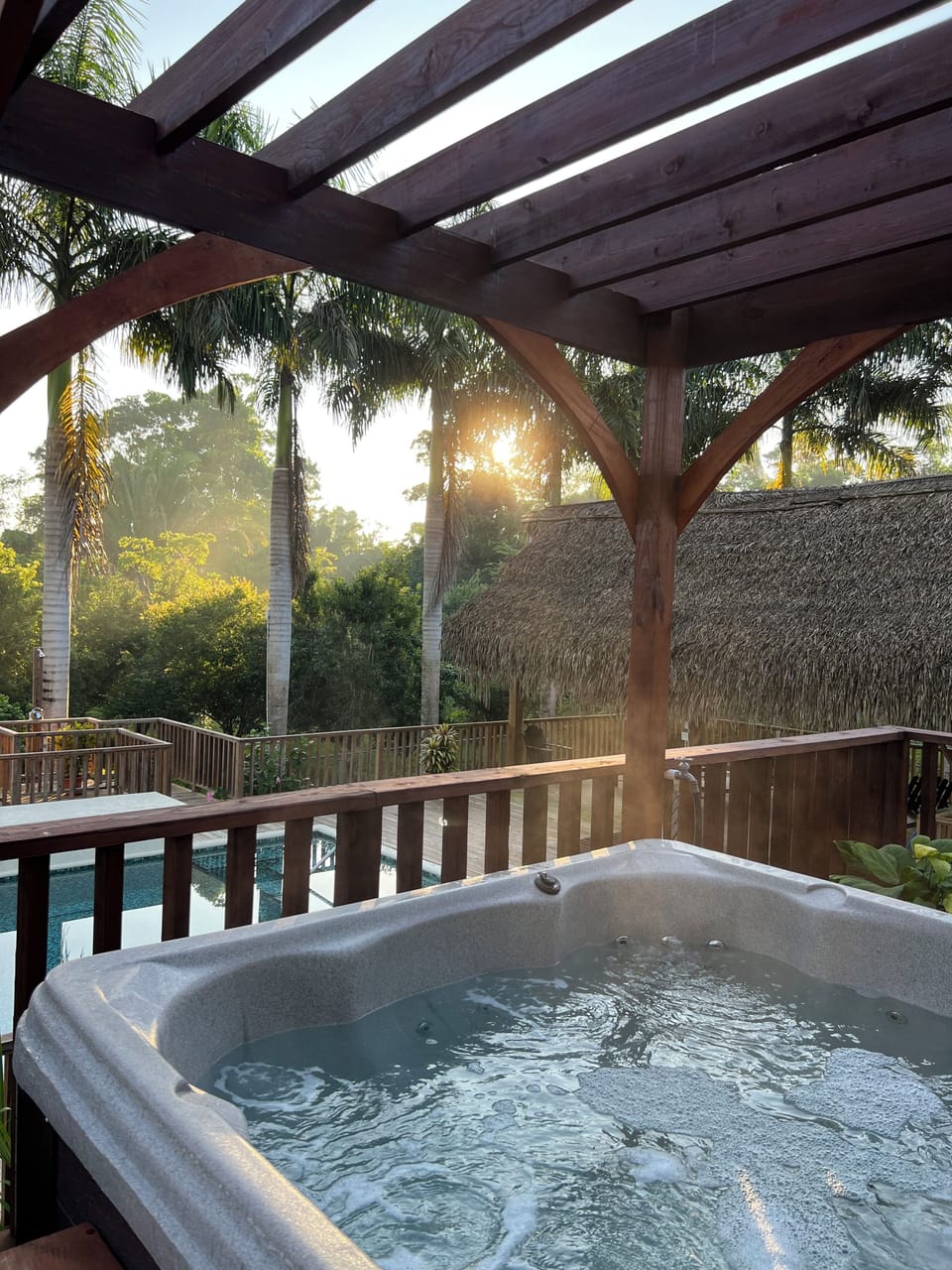 Kick back and relax in our hot tub--seats five--gorgeous view and sunset.