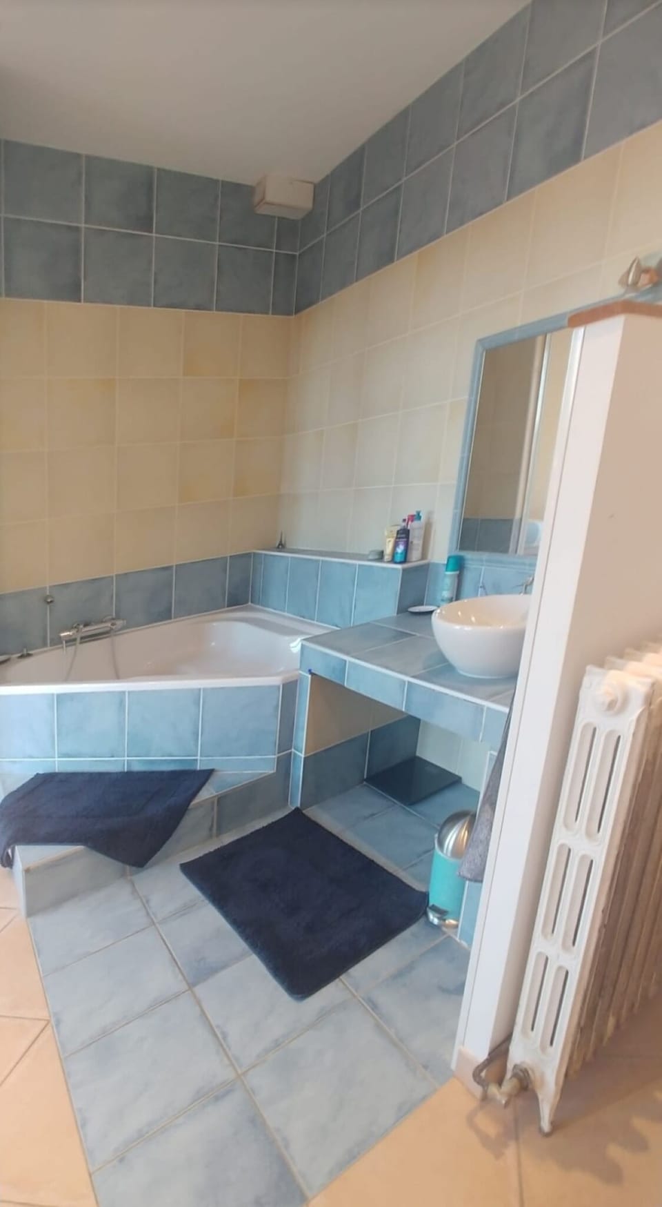 Corner bathtub and sink/vanity in the master bedroom.